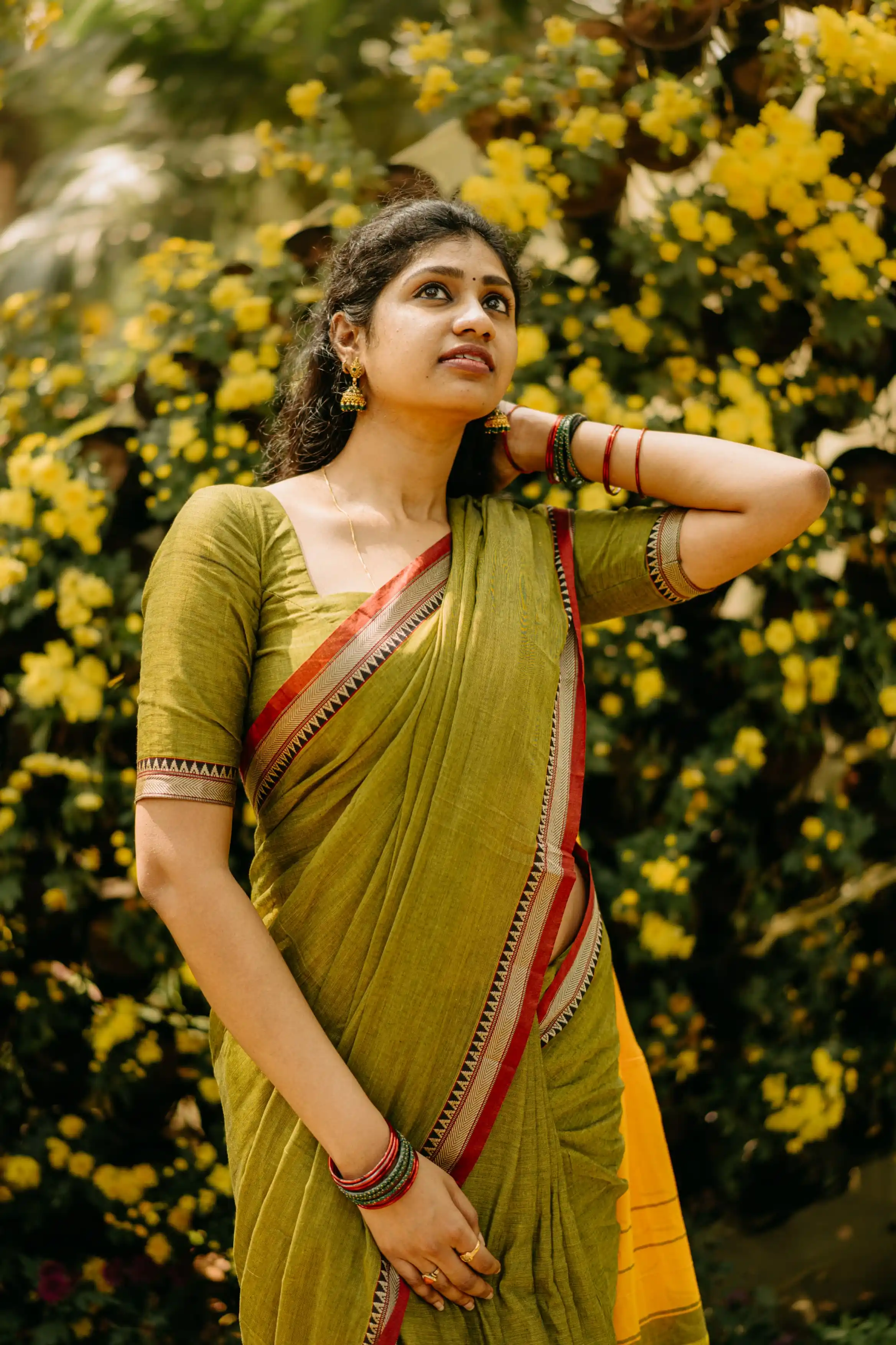 Mehandi Green Narrow Border Narayanpet Office wear Pure Cotton Saree.png